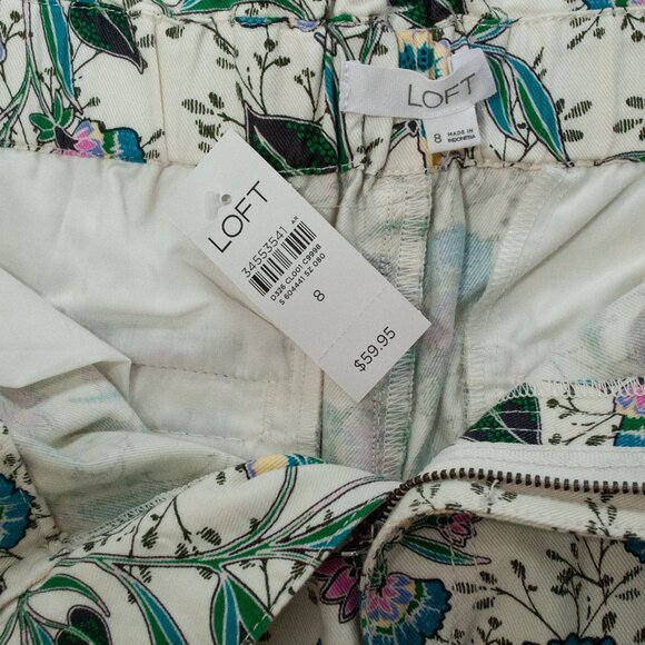NWT Loft Floral Denim Paper Bag Tie Waist Shorts size 8 - Picture 6 of 7